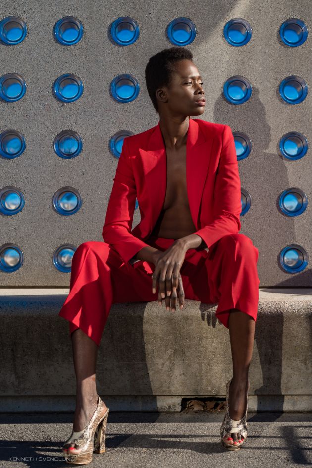 Red on Blue Dots with Aisha by Kenneth Svendlund